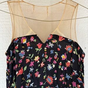Vintage 1940s Floral Mesh Overlay Dress small